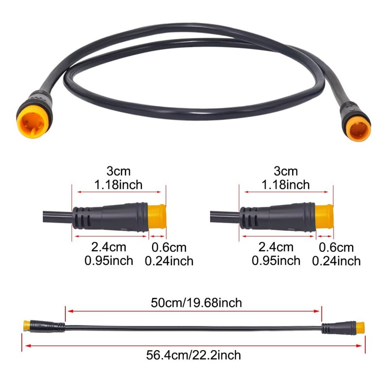 Onature Male to Male Ebike Extension Cable for Electric Bike Display and Gear Shif Sensor, Julet 2Pin / 3Pin / 5Pin Waterproof Connector to Expand Ebike Light and Twist Throttle (3 Pin Male to Male Yellow) - Image 2